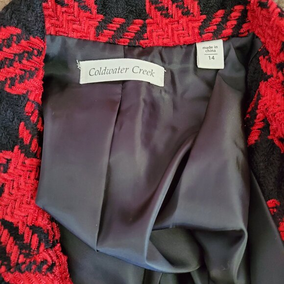 Coldwater Creek Red Black Houndstooth Blazer Jacket 3/4 Sleeve | Sz 14 - Picture 4 of 5